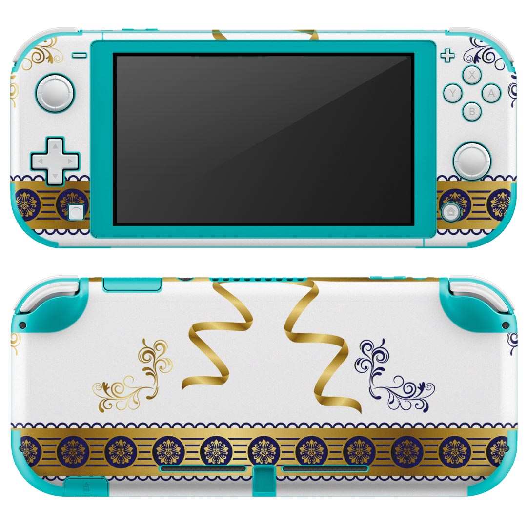 igsticker Nintendo Switch Lite 専用 デザインスキンシール 全面 ニンテンドー スイッチ ライト 専用 ゲーム機 カバー アクセサリー フィルム ステッカー エアフリー 007628 青 ブルー リボン レース