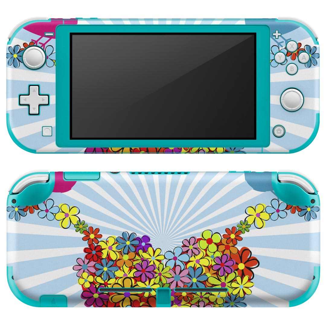 igsticker Nintendo Switch Lite 専用 デザインスキンシール 全面 ニンテンドー スイッチ ライト 専用 ゲーム機 カバー アクセサリー フィルム ステッカー エアフリー 007638 花　　鳥　水色