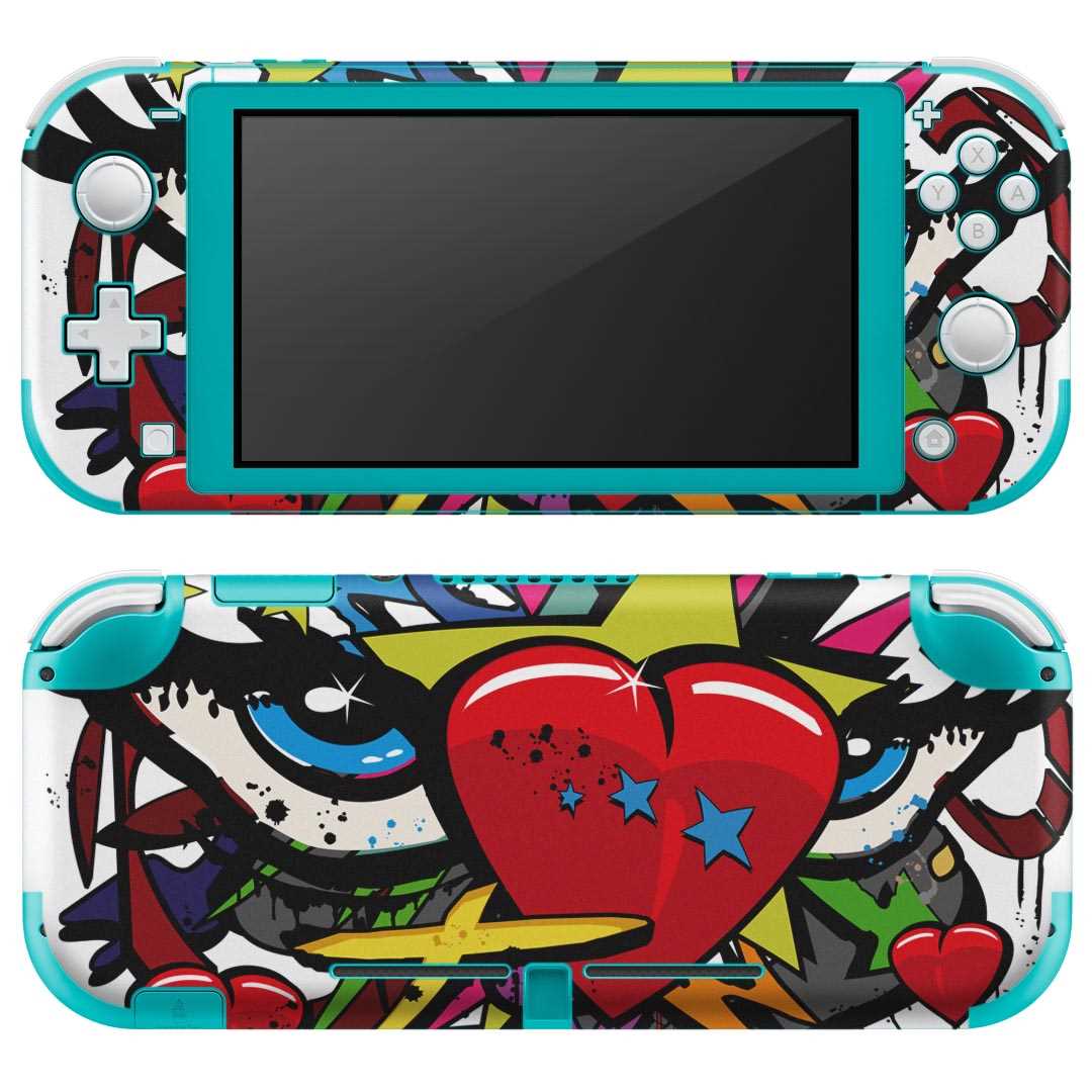 igsticker Nintendo Switch Lite 専用 デザインスキンシール 全面 ニンテンドー スイッチ ライト 専用 ゲーム機 カバー アクセサリー フィルム ステッカー エアフリー 007658 ハート 目 イラスト
