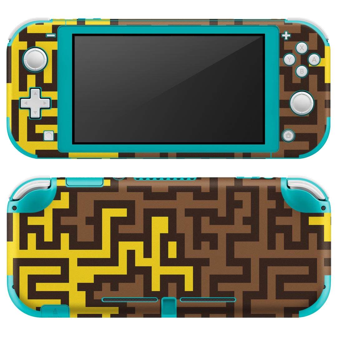 igsticker Nintendo Switch Lite 専用 デザインスキンシール 全面 ニンテンドー スイッチ ライト 専用 ゲーム機 カバー アクセサリー フィルム ステッカー エアフリー 007686 迷路　ブラウン　黄色　イエロー