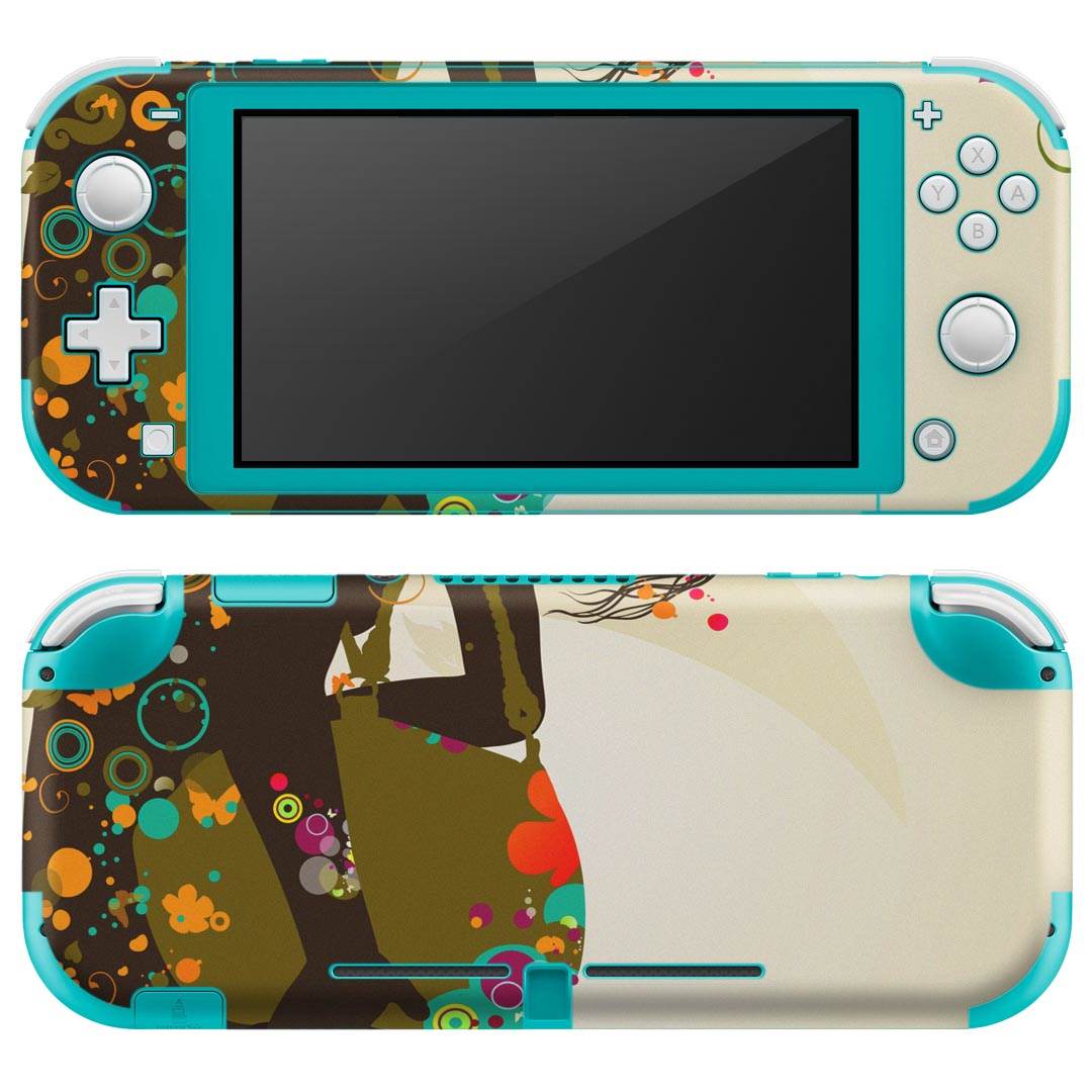 igsticker Nintendo Switch Lite 専用 デザインスキンシール 全面 ニンテンドー スイッチ ライト 専用 ゲーム機 カバー アクセサリー フィルム ステッカー エアフリー 007705 人物 蝶 オレンジ 植物