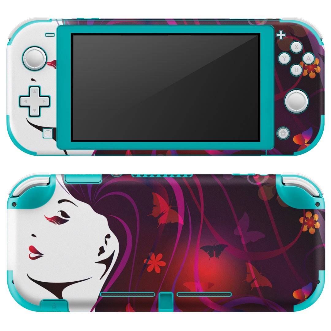 igsticker Nintendo Switch Lite 専用 デザインスキンシール 全面 ニンテンドー スイッチ ライト 専用 ゲーム機 カバー アクセサリー フィルム ステッカー エアフリー 007783 蝶　人物　カラフル　レインボー