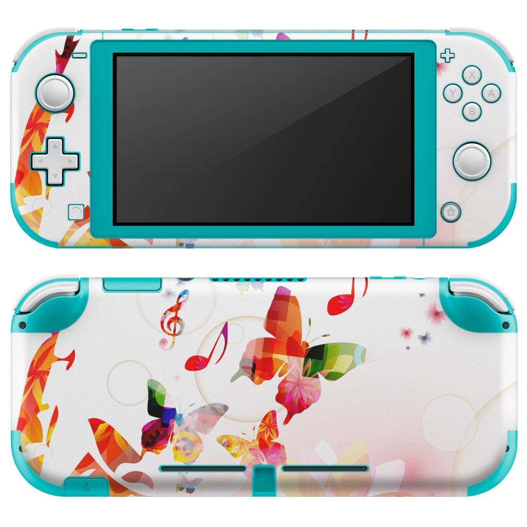igsticker Nintendo Switch Lite 専用 デザインスキンシール 全面 ニンテンドー スイッチ ライト 専用 ゲーム機 カバー アクセサリー フィルム ステッカー エアフリー 007858 花 楽器 蝶 カラフル