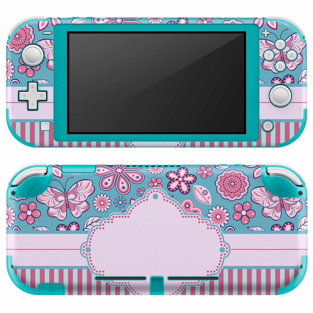igsticker Nintendo Switch Lite 専用 デザインスキンシール 全面 ニンテンドー スイッチ ライト 専用 ゲーム機 カバー アクセサリー フィルム ステッカー エアフリー 007869 花 ストライプ 蝶