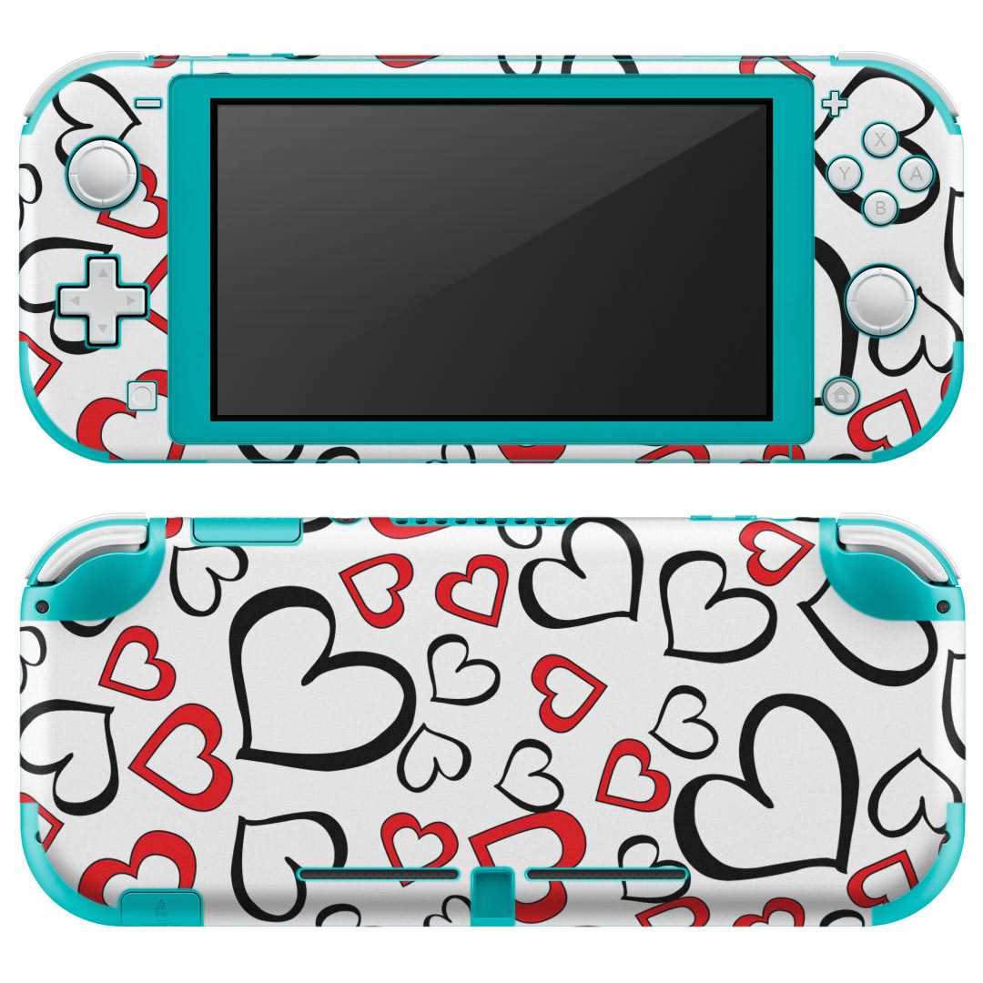 igsticker Nintendo Switch Lite 専用 デザインスキンシール 全面 ニンテンドー スイッチ ライト 専用 ゲーム機 カバー アクセサリー フィルム ステッカー エアフリー 007874 ハート 模様 赤 レッド