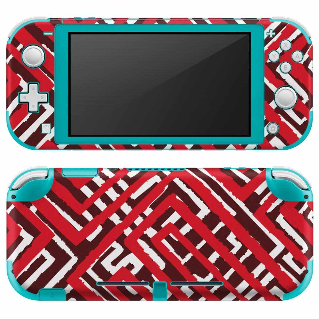 igsticker Nintendo Switch Lite 専用 デザインスキンシール 全面 ニンテンドー スイッチ ライト 専用 ゲーム機 カバー アクセサリー フィルム ステッカー エアフリー 007881 模様　赤　レッド　迷路