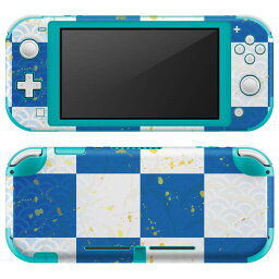 igsticker Nintendo Switch Lite 専用 デザインスキンシール 全面 ニンテンドー スイッチ ライト 専用 ゲーム機 カバー アクセサリー フィルム ステッカー エアフリー 007893 和風　和柄　市松模様　青　ブルー