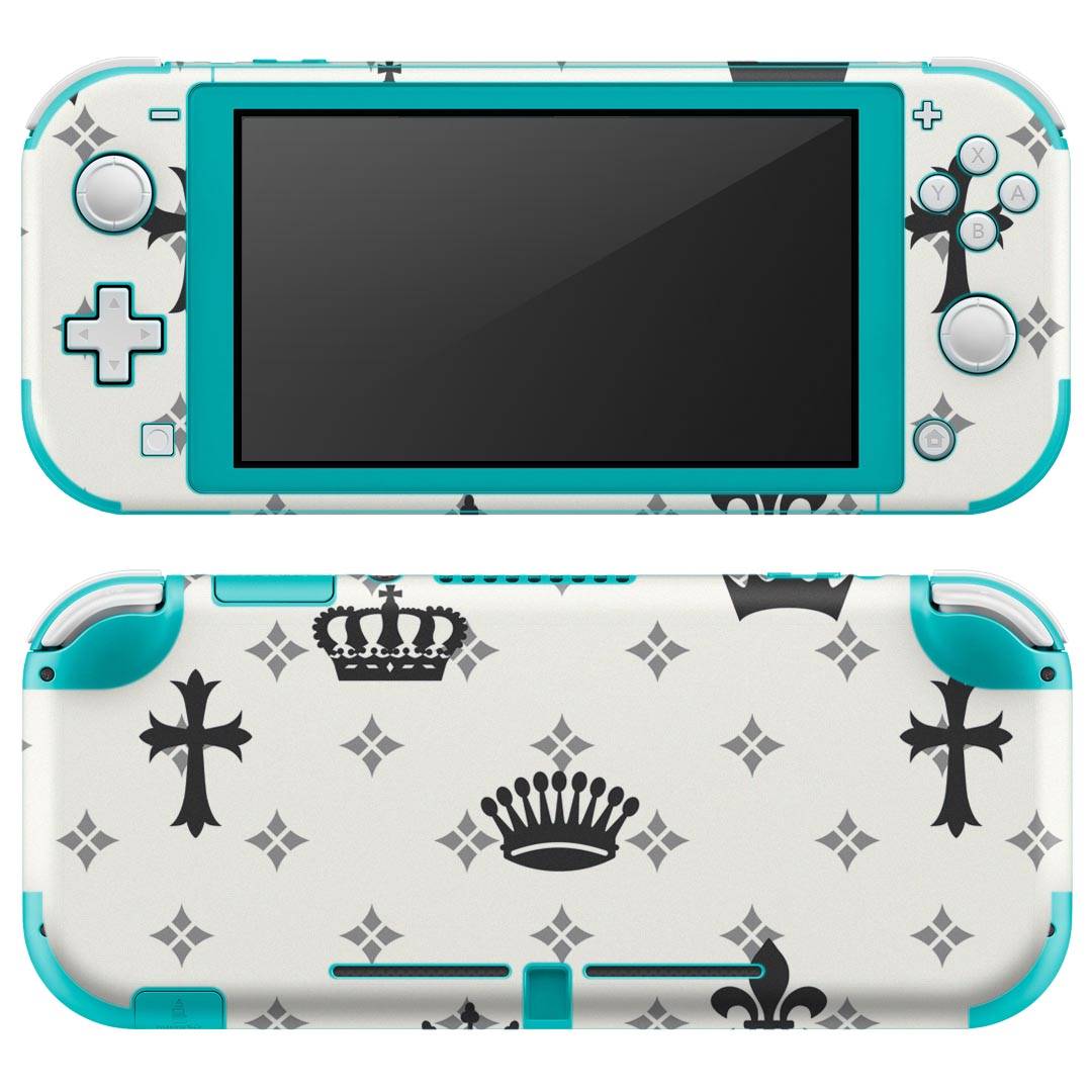 igsticker Nintendo Switch Lite 専用 デザインスキンシール 全面 ニンテンドー スイッチ ライト 専用 ゲーム機 カバー アクセサリー フィルム ステッカー エアフリー 007905 黒　ブラック　クラウン　王冠　模様