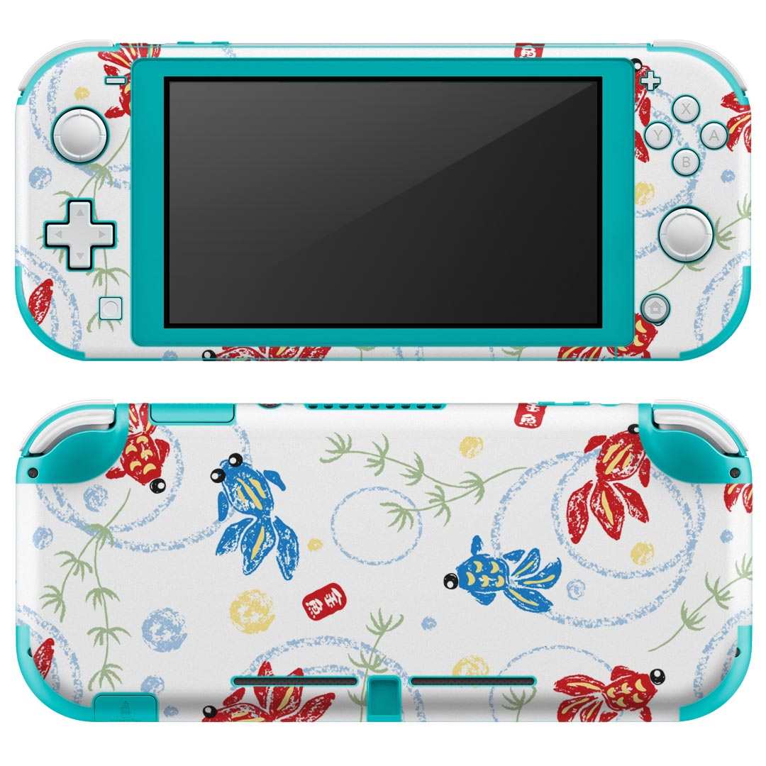 igsticker Nintendo Switch Lite 専用 デザインスキンシール 全面 ニンテンドー スイッチ ライト 専用 ゲーム機 カバー アクセサリー フィルム ステッカー エアフリー 007931 金魚　きんぎょ　イラスト　赤　青