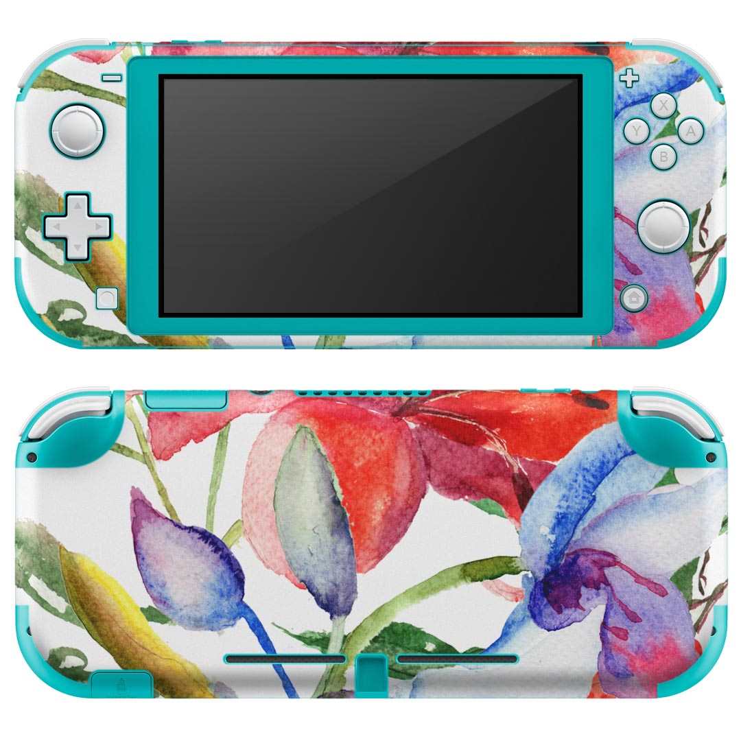 igsticker Nintendo Switch Lite 専用 デザインスキンシール 全面 ニンテンドー スイッチ ライト 専用 ゲーム機 カバー アクセサリー フィルム ステッカー エアフリー 007980 花　　水彩　模様　赤
