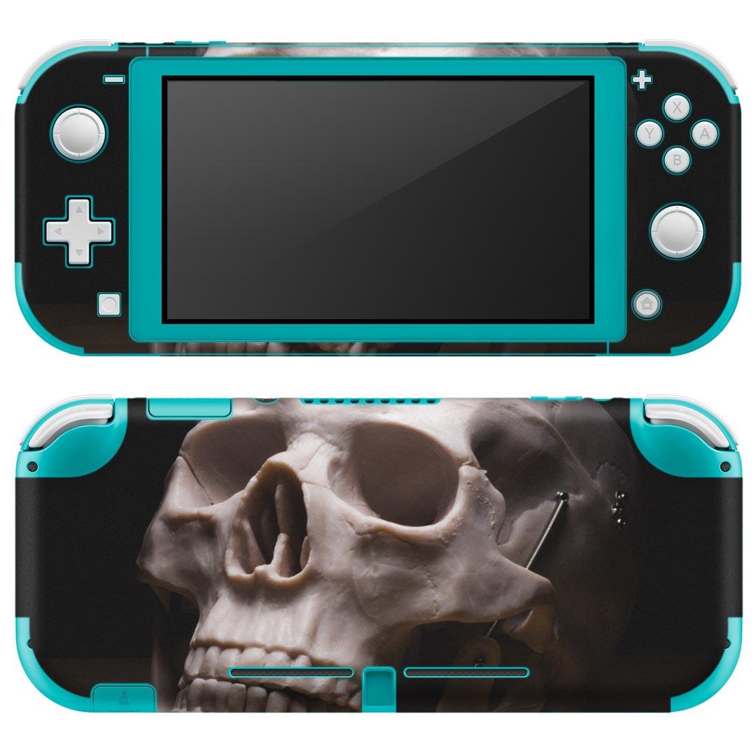 igsticker Nintendo Switch Lite 専用 デザインスキンシール 全面 ニンテンドー スイッチ ライト 専用 ゲーム機 カバー アクセサリー フィルム ステッカー エアフリー 007989 ドクロ　骸骨　写真　黒　ブラック