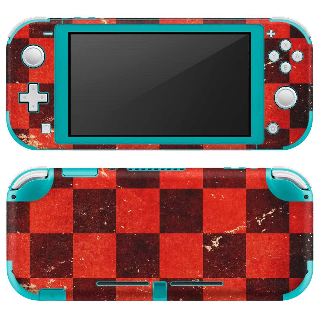 igsticker Nintendo Switch Lite 専用 デザインスキンシール 全面 ニンテンドー スイッチ ライト 専用 ゲーム機 カバー アクセサリー フィルム ステッカー エアフリー 007997 チェック 市松模様 赤 ブラック 黒