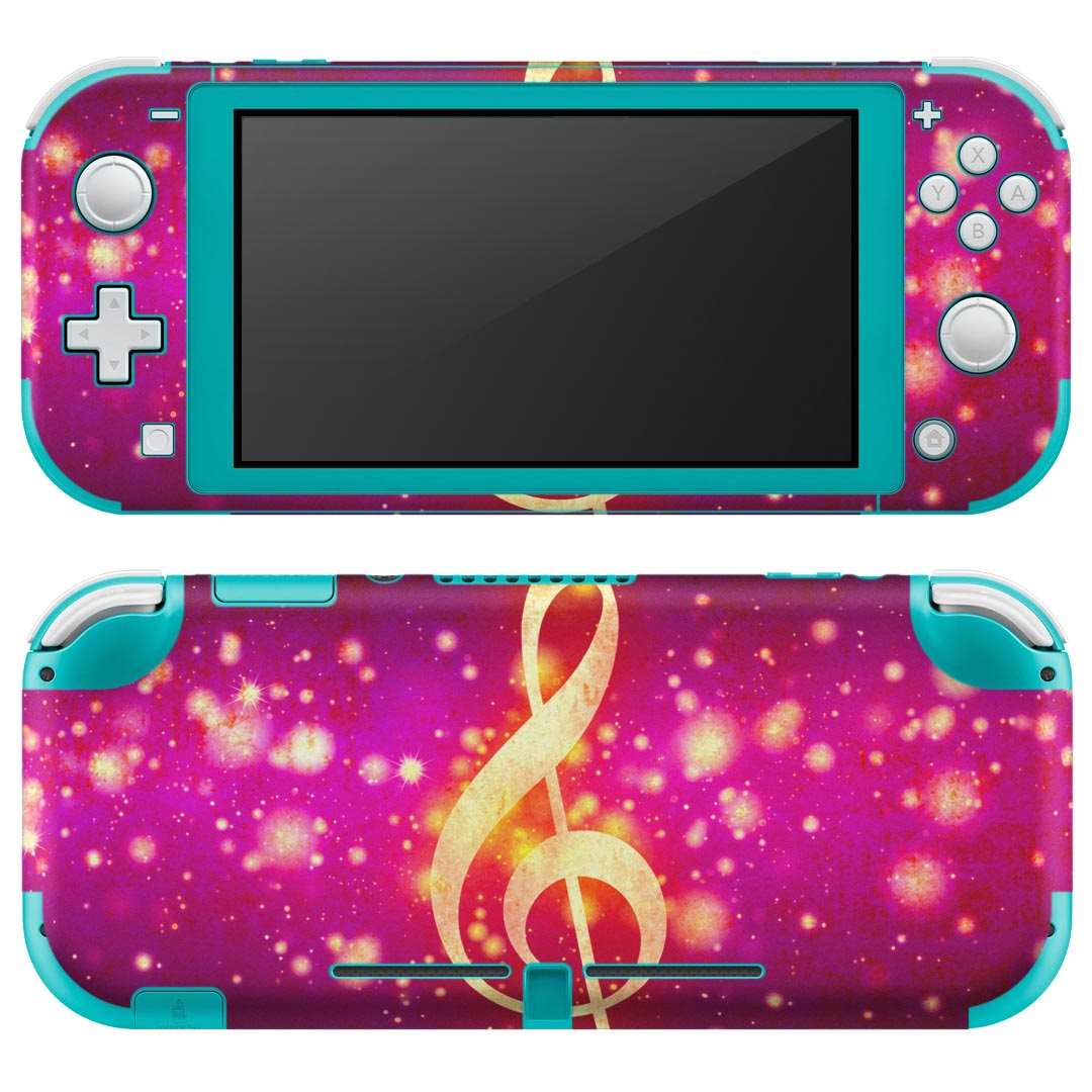 igsticker Nintendo Switch Lite 専用 デザインスキンシール 全面 ニンテンドー スイッチ ライト 専用 ゲーム機 カバー アクセサリー フィルム ステッカー エアフリー 007998 音符　ピンク　黒　ブラック　きらきら