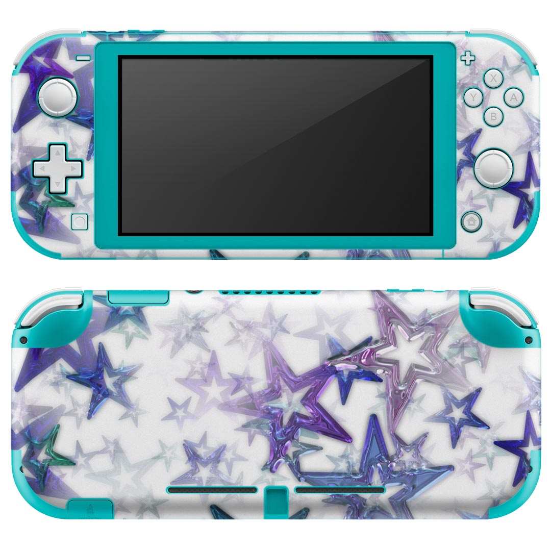 igsticker Nintendo Switch Lite 専用 デザインスキンシール 全面 ニンテンドー スイッチ ライト 専用 ゲーム機 カバー アクセサリー フィルム ステッカー エアフリー 008014 星　スター　模様　紫　青