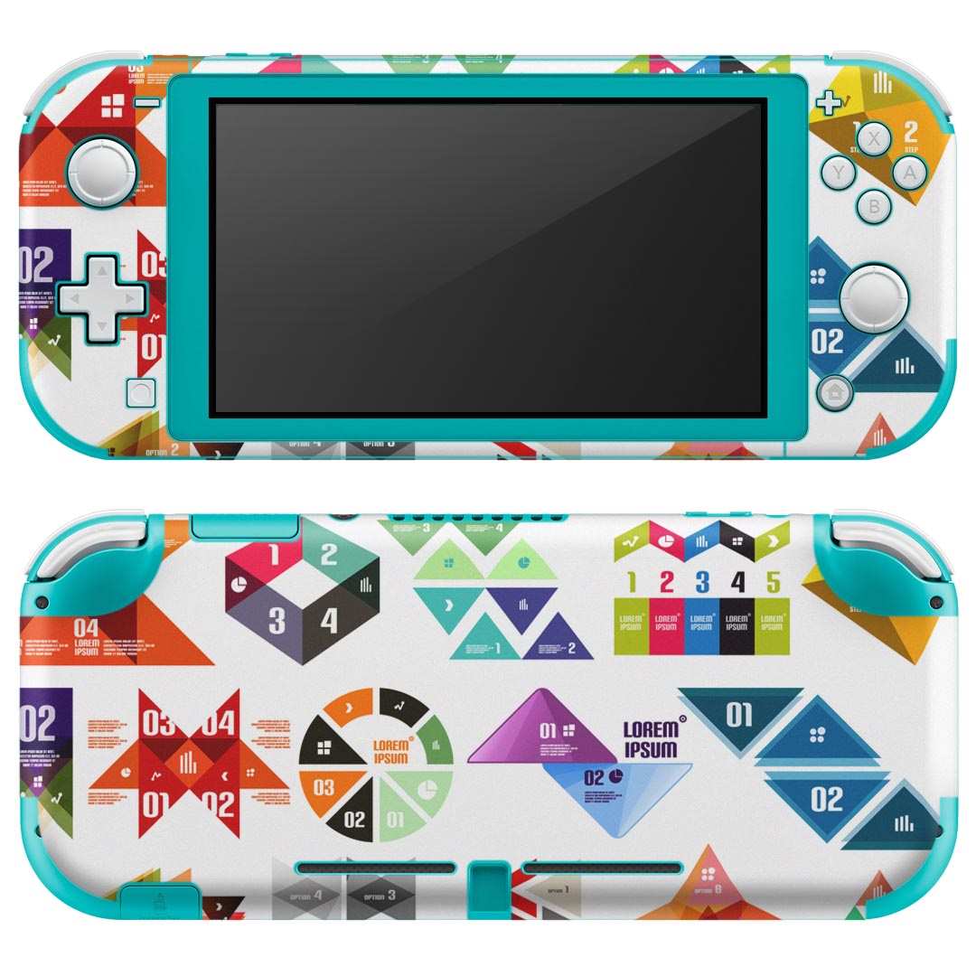 igsticker Nintendo Switch Lite 専用 デザインスキンシール 全面 ニンテンドー スイッチ ライト 専用 ゲーム機 カバー アクセサリー フィルム ステッカー エアフリー 008027 カラフル　数字　デザイン　三角