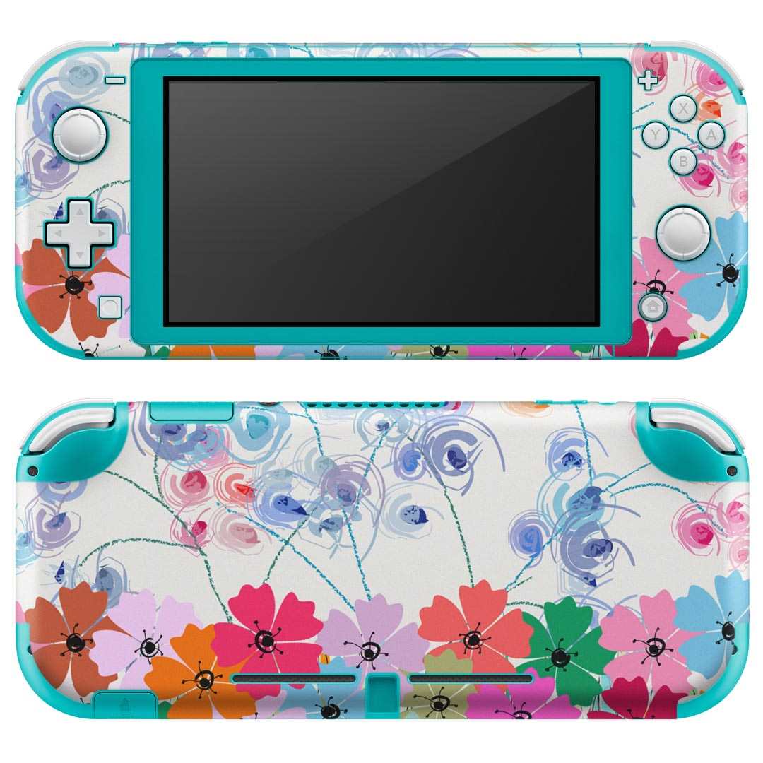 igsticker Nintendo Switch Lite 専用 デザインスキンシール 全面 ニンテンドー スイッチ ライト 専用 ゲーム機 カバー アクセサリー フィルム ステッカー エアフリー 008040 花　　カラフル　ピンク
