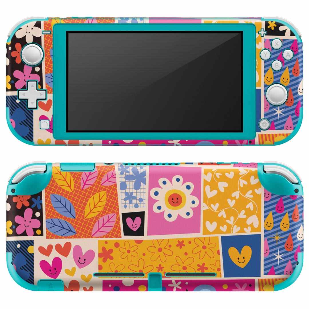 igsticker Nintendo Switch Lite 専用 デザインスキンシール 全面 ニンテンドー スイッチ ライト 専用 ゲーム機 カバー アクセサリー フィルム ステッカー エアフリー 008074 花　　ハート　鳥　カラフル