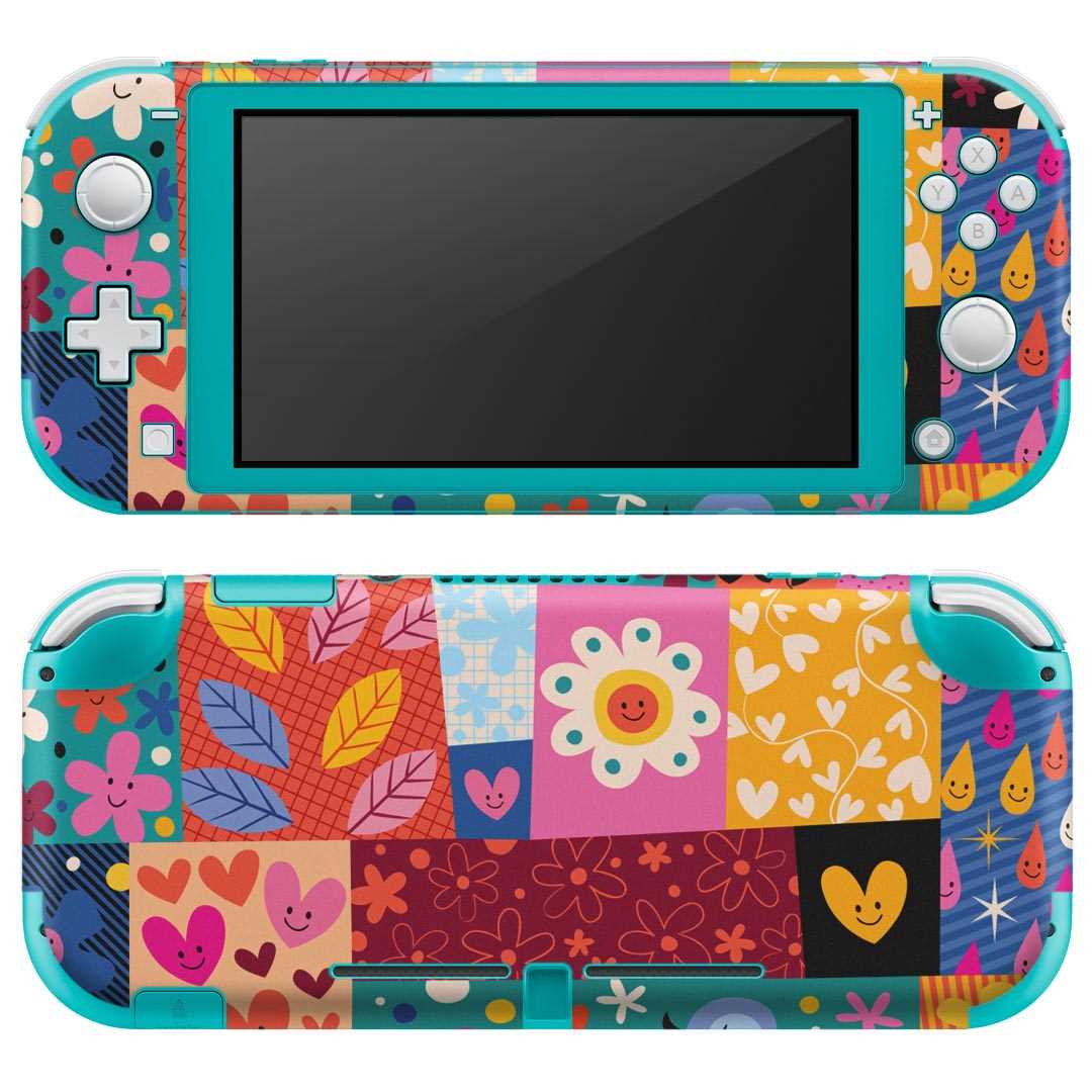 igsticker Nintendo Switch Lite 専用 デザインスキンシール 全面 ニンテンドー スイッチ ライト 専用 ゲーム機 カバー アクセサリー フィルム ステッカー エアフリー 008075 花　　ハート　鳥　カラフル