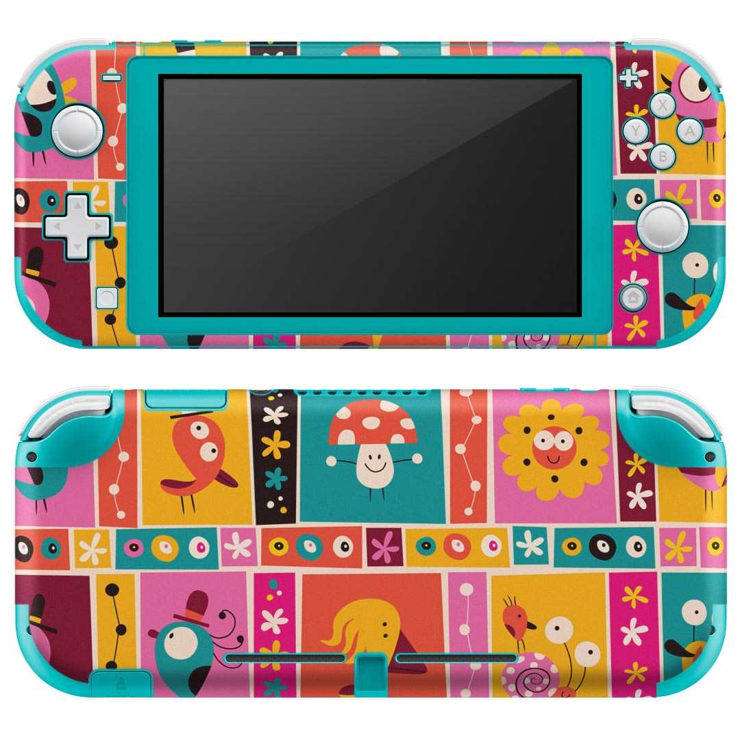 igsticker Nintendo Switch Lite 専用 デザインスキンシール 全面 ニンテンドー スイッチ ライト 専用 ゲーム機 カバー アクセサリー フィルム ステッカー エアフリー 008099 花　　カラフル　鳥　模様