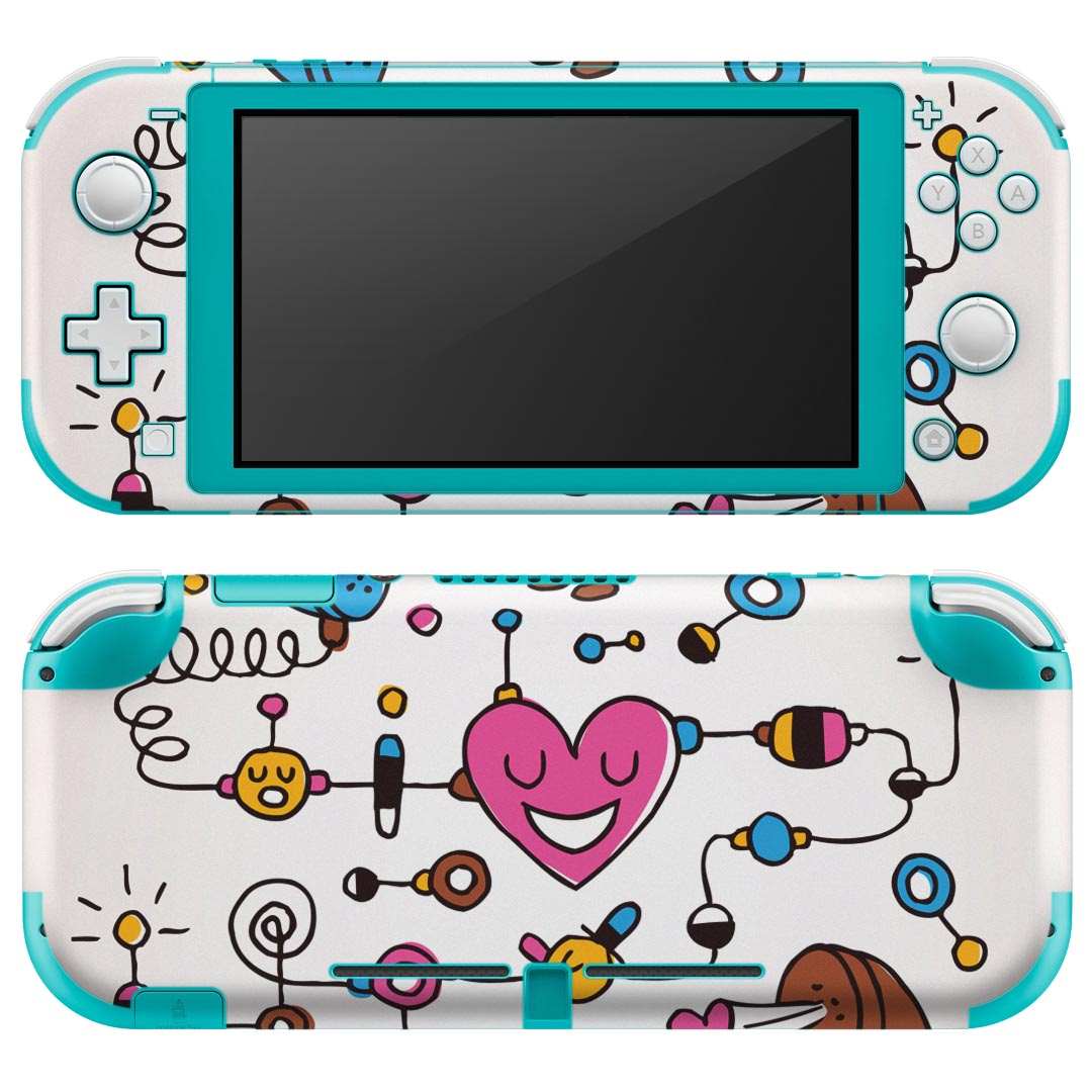 igsticker Nintendo Switch Lite 専用 デザインスキンシール 全面 ニンテンドー スイッチ ライト 専用 ゲーム機 カバー アクセサリー フィルム ステッカー エアフリー 008101 イラスト　電話　ハート　キャラクター
