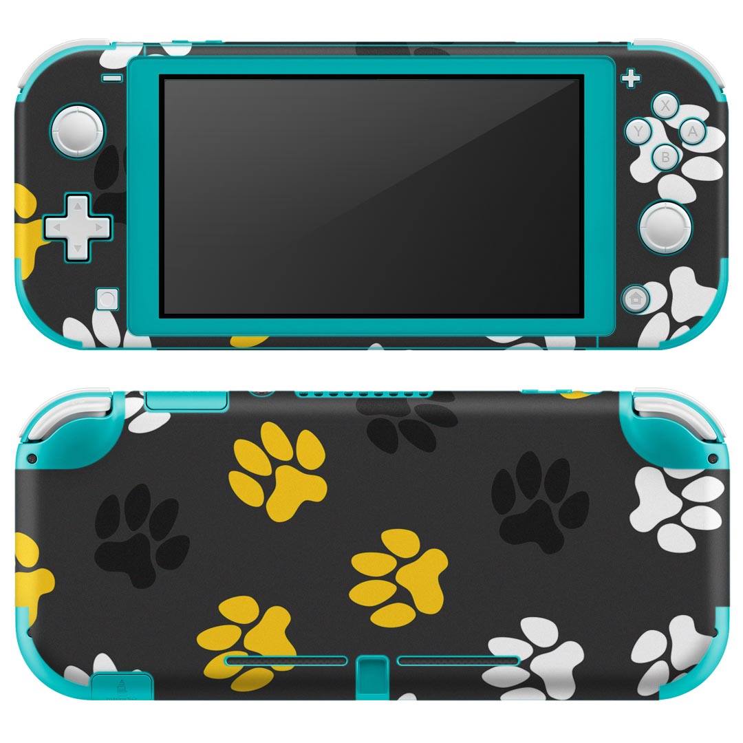 igsticker Nintendo Switch Lite 専用 デザインスキンシール 全面 ニンテンドー スイッチ ライト 専用 ゲーム機 カバー アクセサリー フィルム ステッカー エアフリー 008109 アニマル 黒　ブラック　足跡　模様