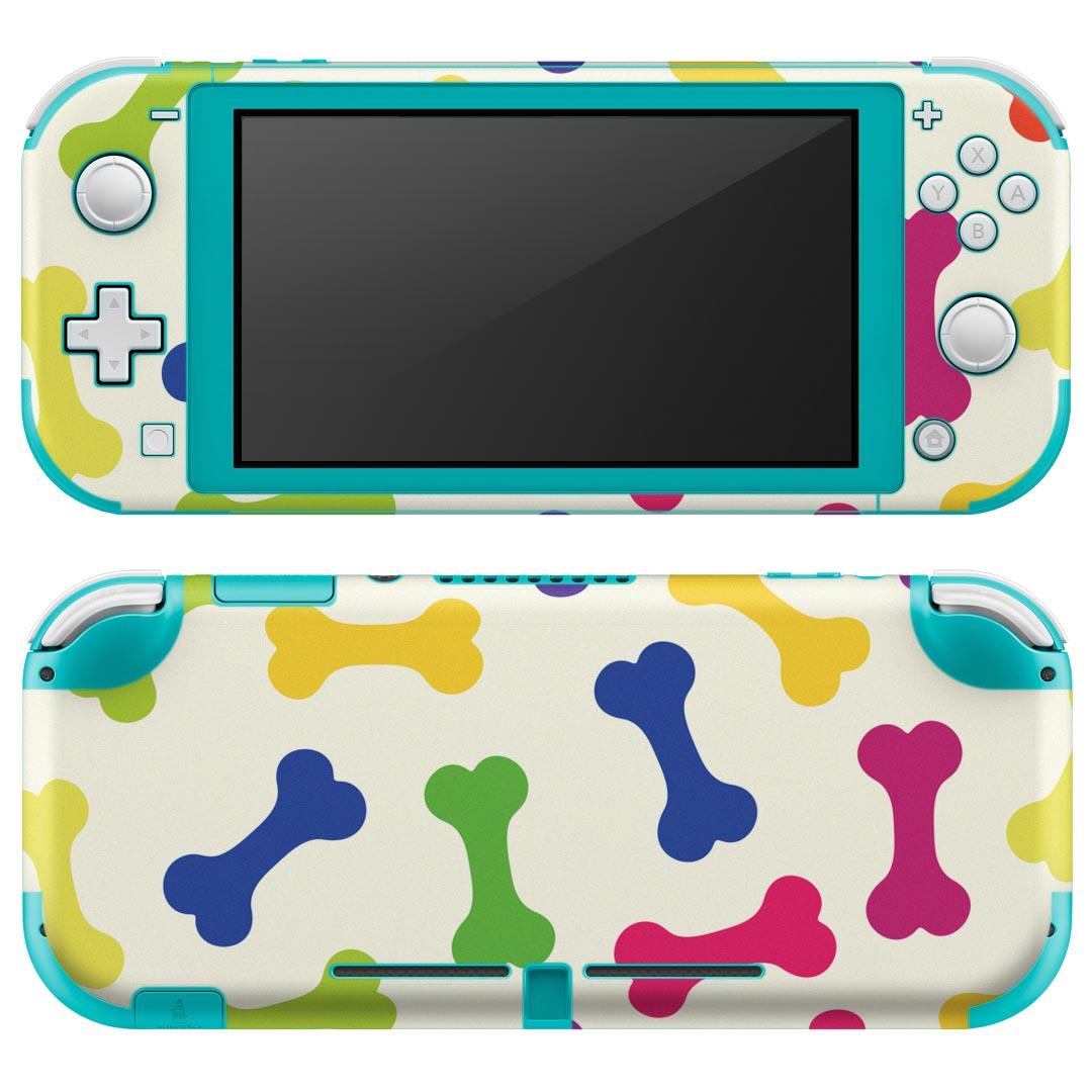 igsticker Nintendo Switch Lite 専用 デザインスキンシール 全面 ニンテンドー スイッチ ライト 専用 ゲーム機 カバー アクセサリー フィルム ステッカー エアフリー 008123 アニマル 犬 カラフル 骨 模様