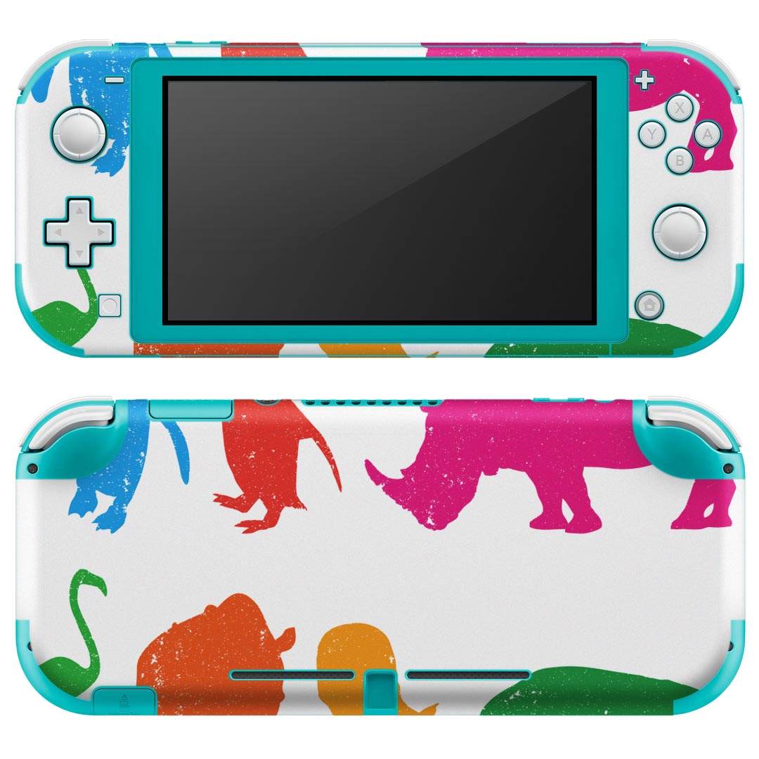 igsticker Nintendo Switch Lite 専用 デザインスキンシール 全面 ニンテンドー スイッチ ライト 専用 ゲーム機 カバー アクセサリー フィルム ステッカー エアフリー 008130 動物　カラフル　サイ　ペンギン