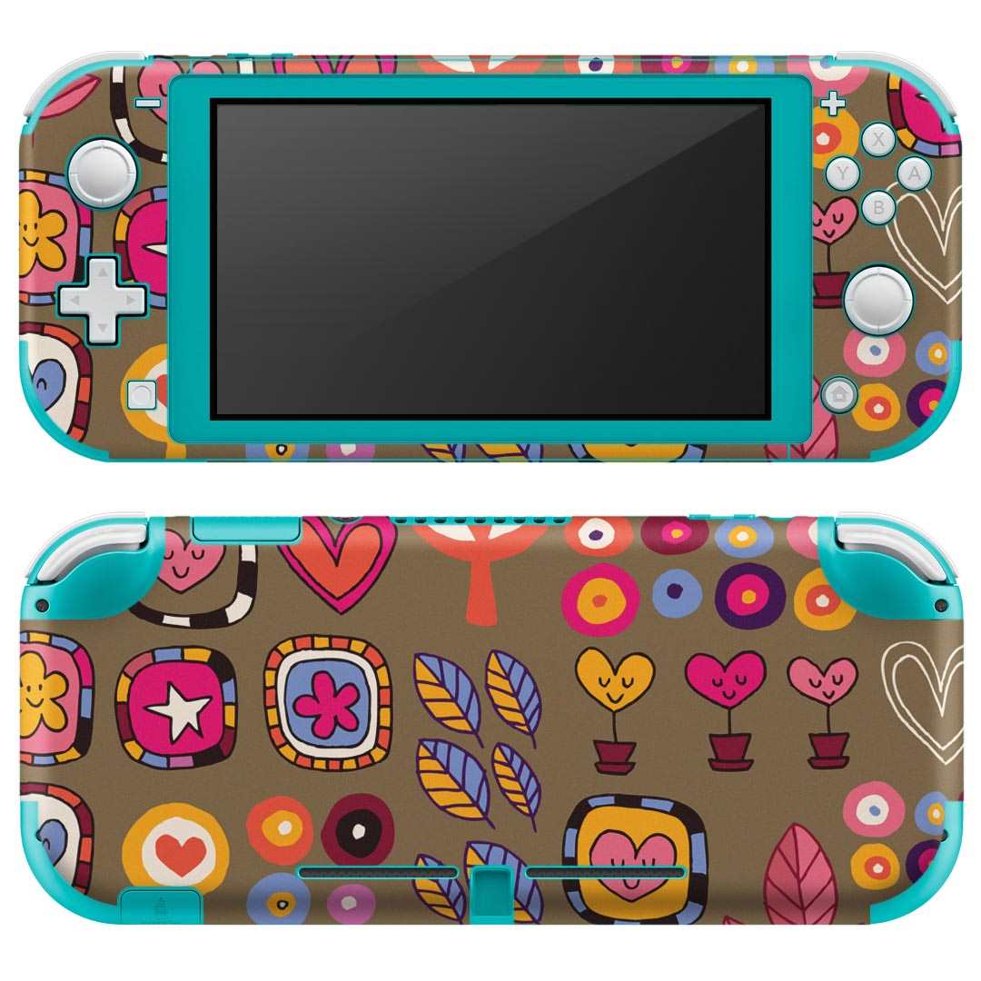 igsticker Nintendo Switch Lite 専用 デザインスキンシール 全面 ニンテンドー スイッチ ライト 専用 ゲーム機 カバー アクセサリー フィルム ステッカー エアフリー 008145 ハート 花 イラスト