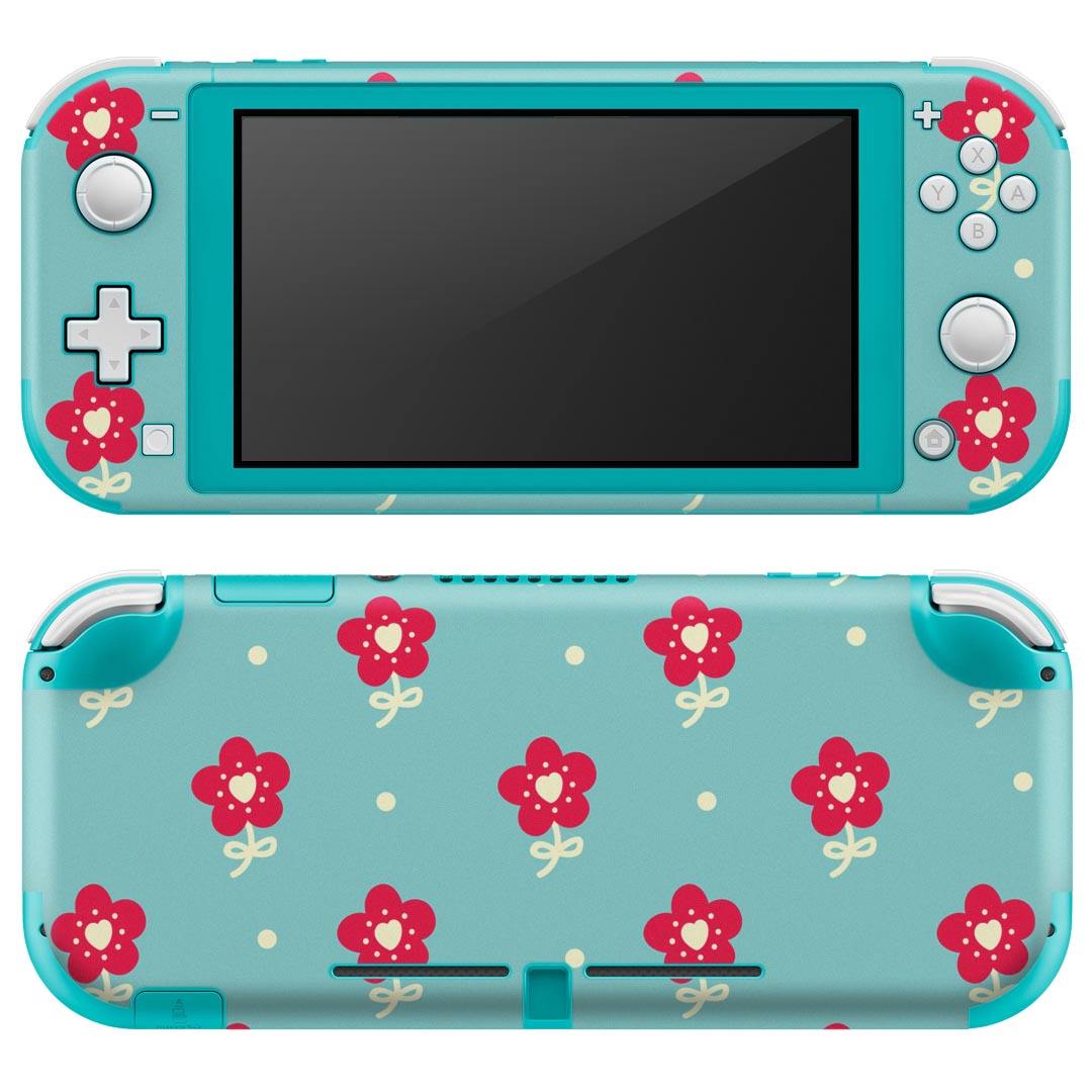 igsticker Nintendo Switch Lite 専用 デザインスキンシール 全面 ニンテンドー スイッチ ライト 専用 ゲーム機 カバー アクセサリー フィルム ステッカー エアフリー 008170 花　　水色　赤　レッド　模様