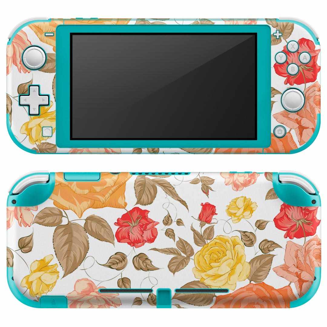 igsticker Nintendo Switch Lite 専用 デザインスキンシール 全面 ニンテンドー スイッチ ライト 専用 ゲーム機 カバー アクセサリー フィルム ステッカー エアフリー 008176 花　　オレンジ　模様