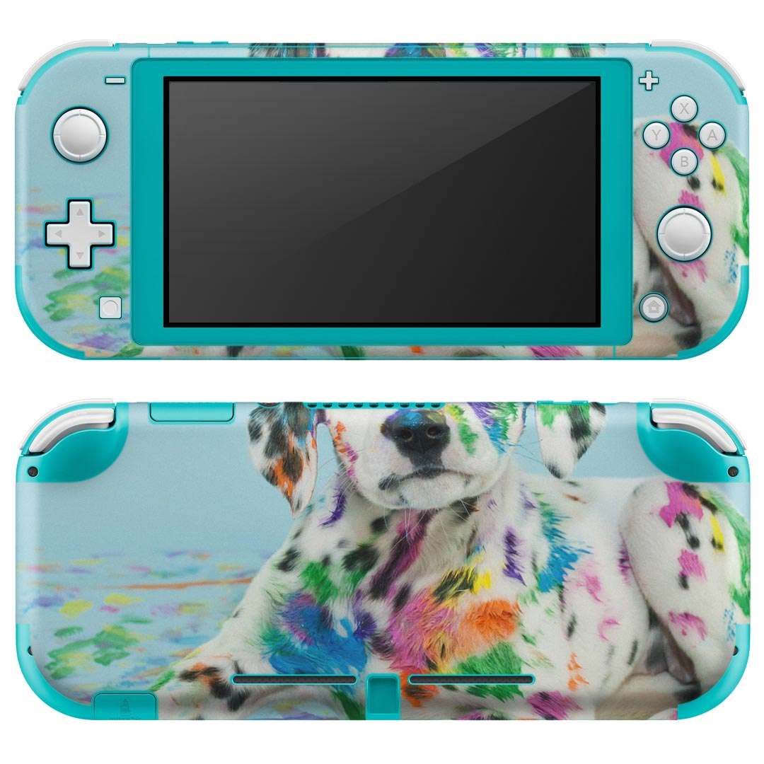 igsticker Nintendo Switch Lite 専用 デザインスキンシール 全面 ニンテンドー スイッチ ライト 専用 ゲーム機 カバー アクセサリー フィルム ステッカー エアフリー 008181 写真 カラフル ペンキ 犬 インク