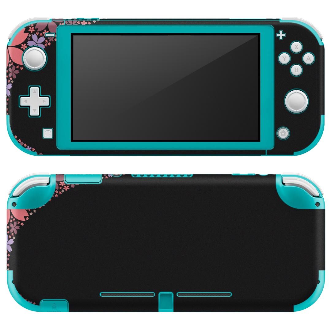igsticker Nintendo Switch Lite 専用 デザインスキンシール 全面 ニンテンドー スイッチ ライト 専用 ゲーム機 カバー アクセサリー フィルム ステッカー エアフリー 008184 花 和風 和柄 黒 ブラック