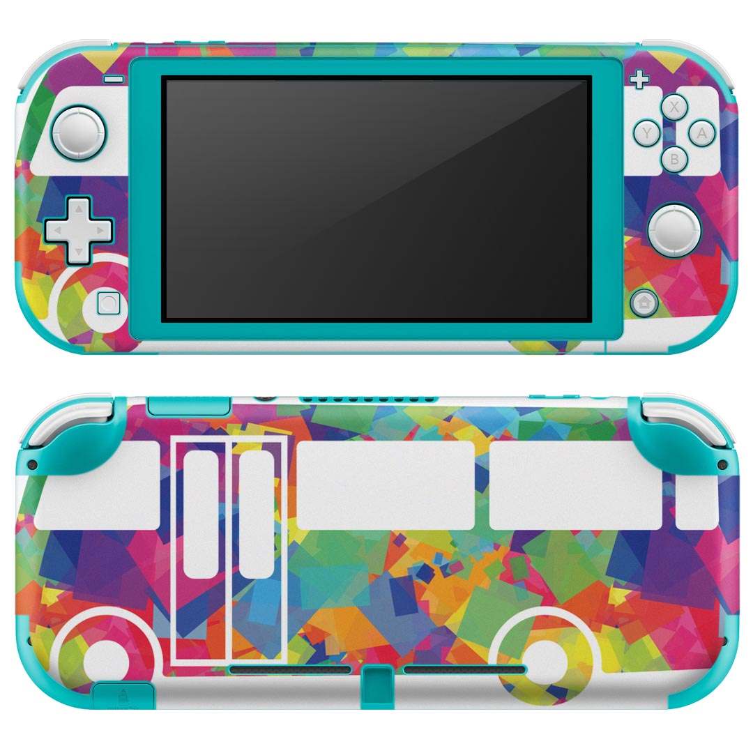 igsticker Nintendo Switch Lite 専用 デザインスキンシール 全面 ニンテンドー スイッチ ライト 専用 ゲーム機 カバー アクセサリー フィルム ステッカー エアフリー 008229 カラフル　レインボー　バス　イラスト