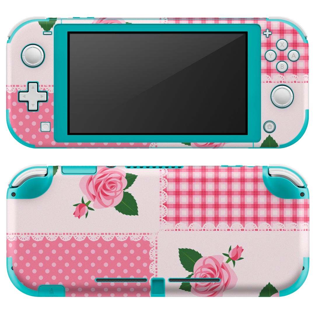 igsticker Nintendo Switch Lite 専用 デザインスキンシール 全面 ニンテンドー スイッチ ライト 専用 ゲーム機 カバー アクセサリー フィルム ステッカー エアフリー 008231 花　　模様　ピンク　チェック