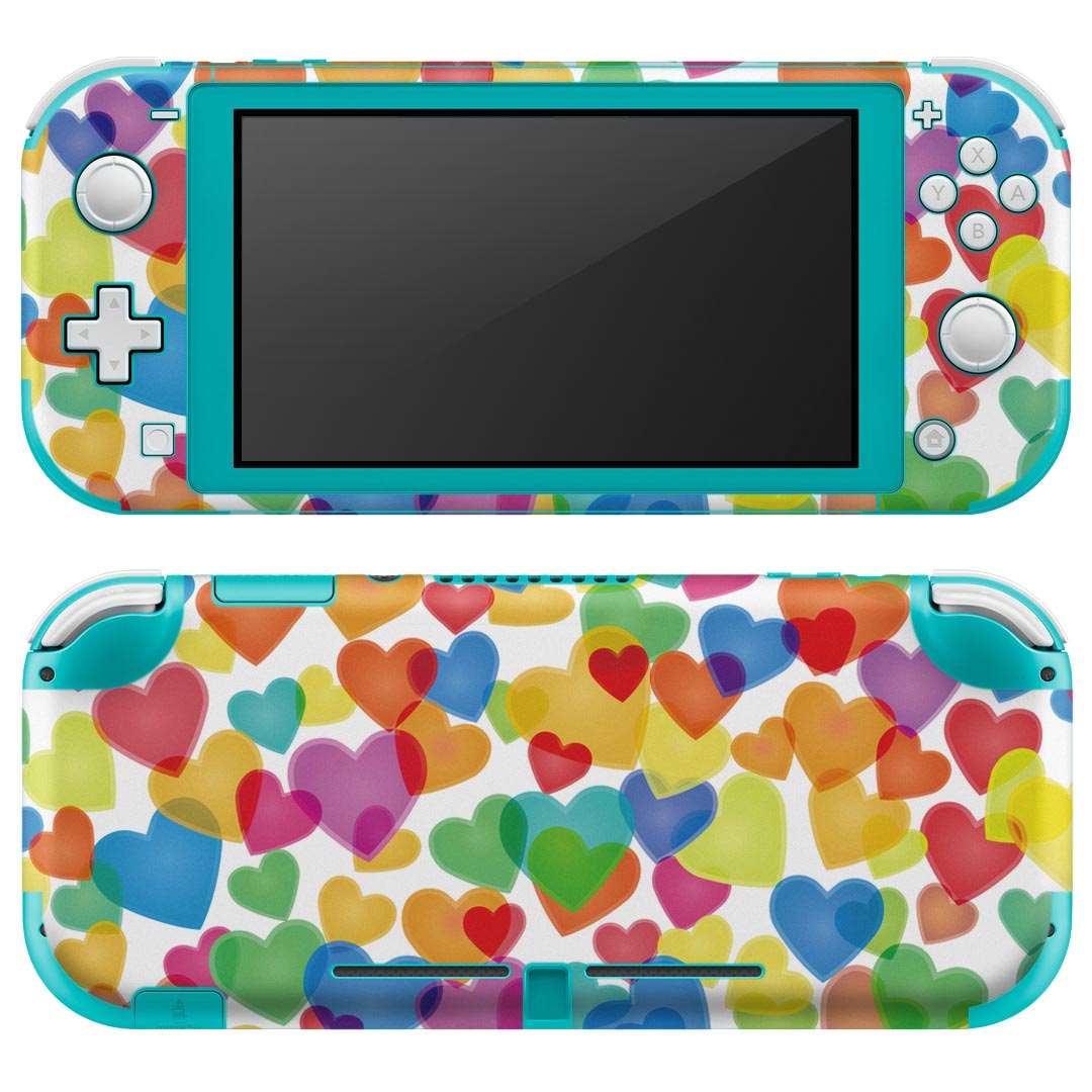 igsticker Nintendo Switch Lite 専用 デザインスキンシール 全面 ニンテンドー スイッチ ライト 専用 ゲーム機 カバー アクセサリー フィルム ステッカー エアフリー 008256 ハート　カラフル　レインボー　模様