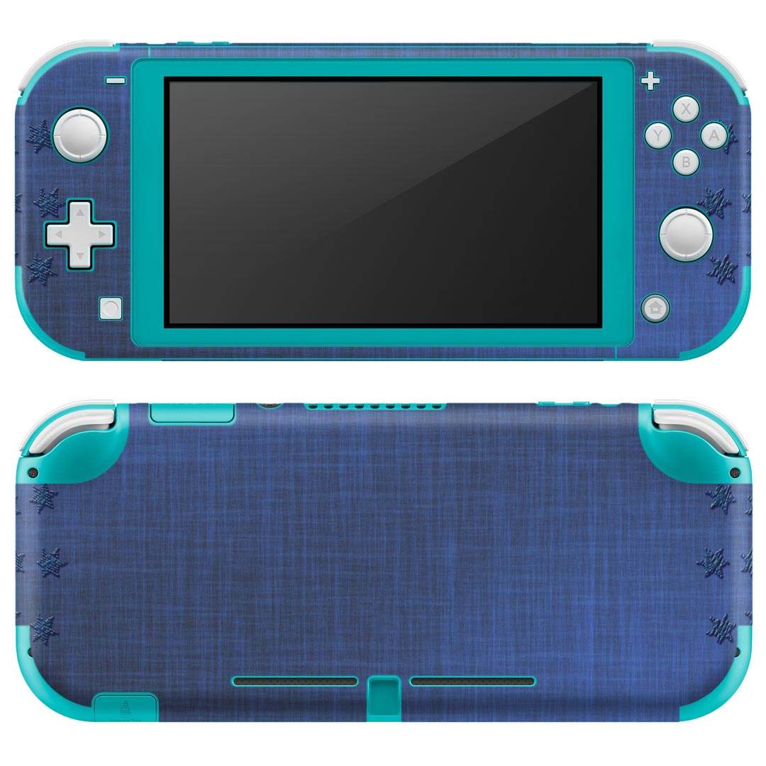 igsticker Nintendo Switch Lite 専用 デザインスキンシール 全面 ニンテンドー スイッチ ライト 専用 ゲーム機 カバー アクセサリー フィルム ステッカー エアフリー 008326 星　スター　青　ブルー　刺繍