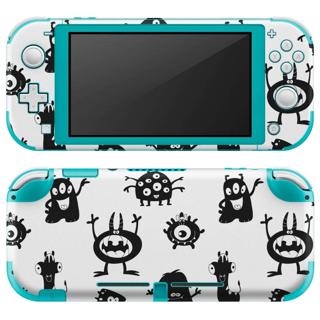 igsticker Nintendo Switch Lite 専用 デザインスキンシール 全面 ニンテンドー スイッチ ライト 専用 ゲーム機 カバー アクセサリー フィルム ステッカー エアフリー 008371 白黒　モンスター　模様