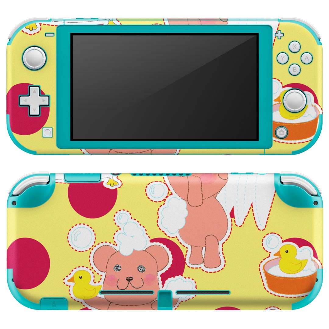 igsticker Nintendo Switch Lite 専用 デザインスキンシール 全面 ニンテンドー スイッチ ライト 専用 ゲーム機 カバー アクセサリー フィルム ステッカー エアフリー 008373 テディベア　イラスト　ピンク　黄色