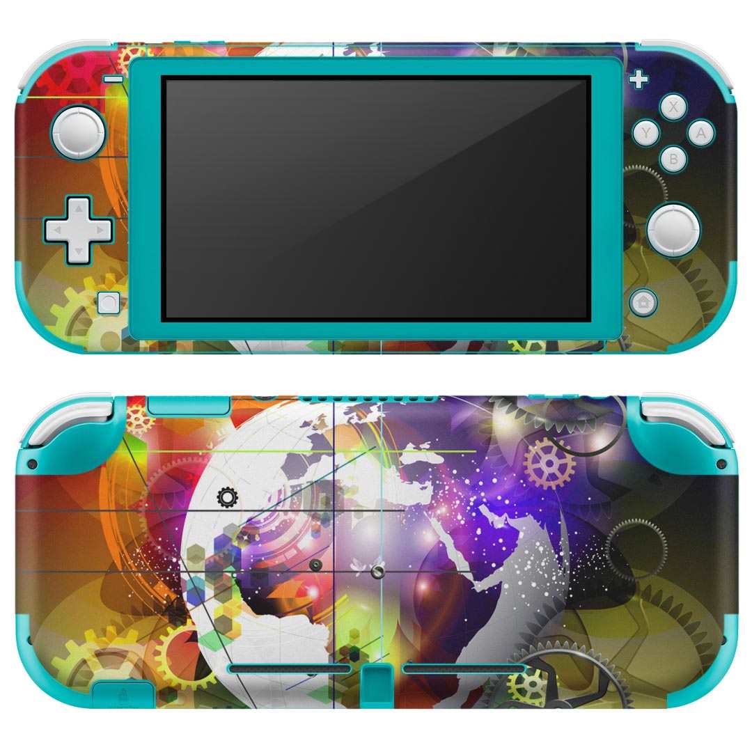 igsticker Nintendo Switch Lite 専用 デザインスキンシール 全面 ニンテンドー スイッチ ライト 専用 ゲーム機 カバー アクセサリー フィルム ステッカー エアフリー 008437 カラフル　レインボー　歯車　地球