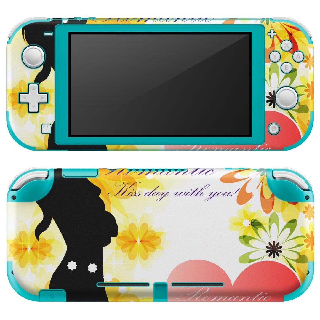 igsticker Nintendo Switch Lite 専用 デザインスキンシール 全面 ニンテンドー スイッチ ライト 専用 ゲーム機 カバー アクセサリー フィルム ステッカー エアフリー 008452 花 人物 イラスト イエロー
