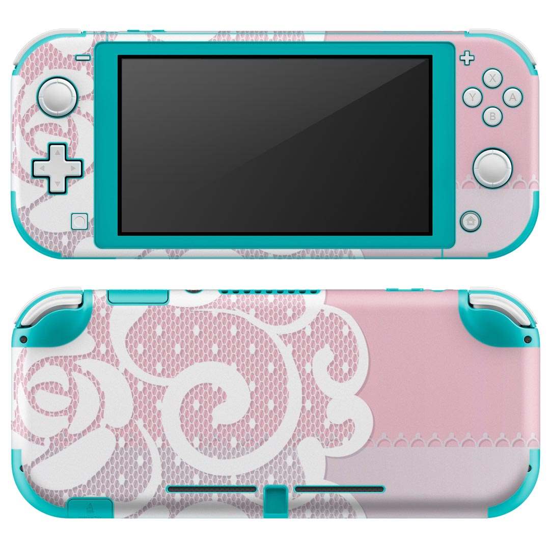 igsticker Nintendo Switch Lite 専用 デザインスキンシール 全面 ニンテンドー スイッチ ライト 専用 ゲーム機 カバー アクセサリー フィルム ステッカー エアフリー 008454 花 ピンク レース