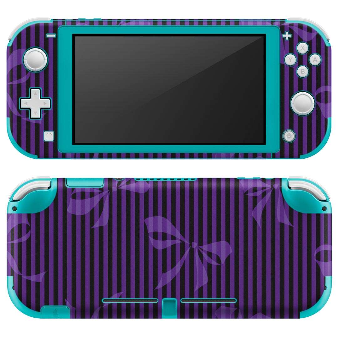igsticker Nintendo Switch Lite 専用 デザインスキンシール 全面 ニンテンドー スイッチ ライト 専用 ゲーム機 カバー アクセサリー フィルム ステッカー エアフリー 008476 紫　リボン　ストライプ　パープル