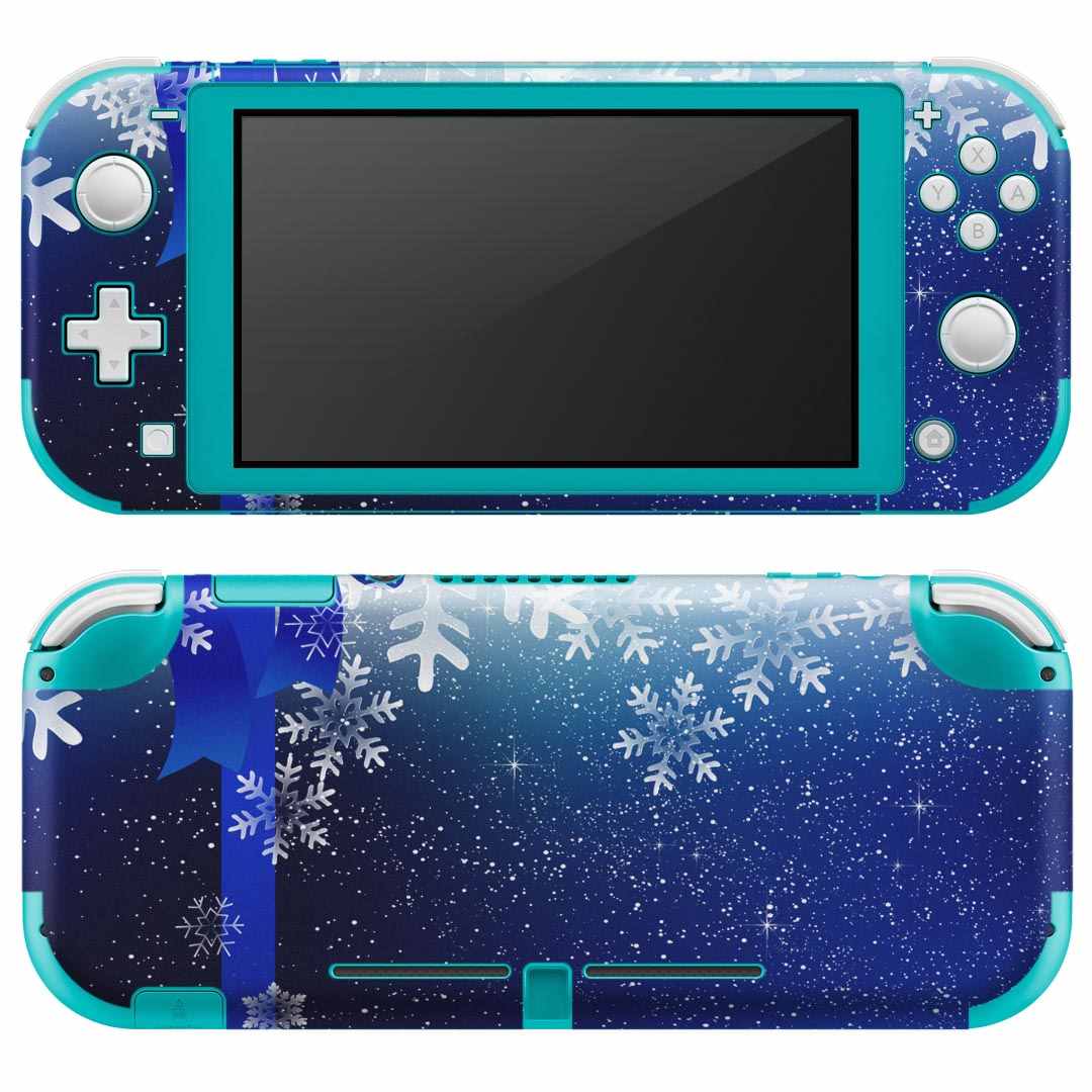 igsticker Nintendo Switch Lite 専用 デザインスキンシール 全面 ニンテンドー スイッチ ライト 専用 ゲーム機 カバー アクセサリー フィルム ステッカー エアフリー 008486 青　ブルー　リボン　雪　結晶　冬