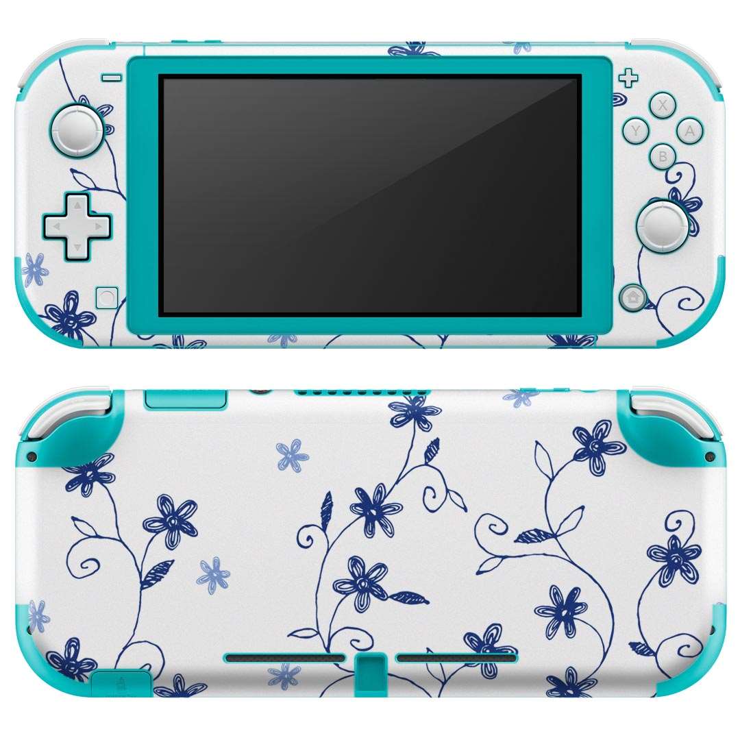 igsticker Nintendo Switch Lite 専用 デザインスキンシール 全面 ニンテンドー スイッチ ライト 専用 ゲーム機 カバー アクセサリー フィルム ステッカー エアフリー 008596 青　ブルー　花