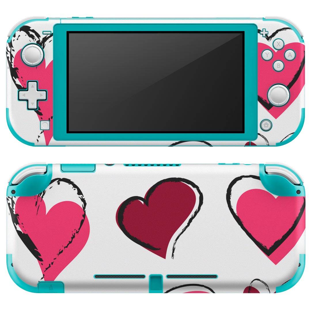 igsticker Nintendo Switch Lite 専用 デザインスキンシール 全面 ニンテンドー スイッチ ライト 専用 ゲーム機 カバー アクセサリー フィルム ステッカー エアフリー 008599 赤 レッド ピンク ハート