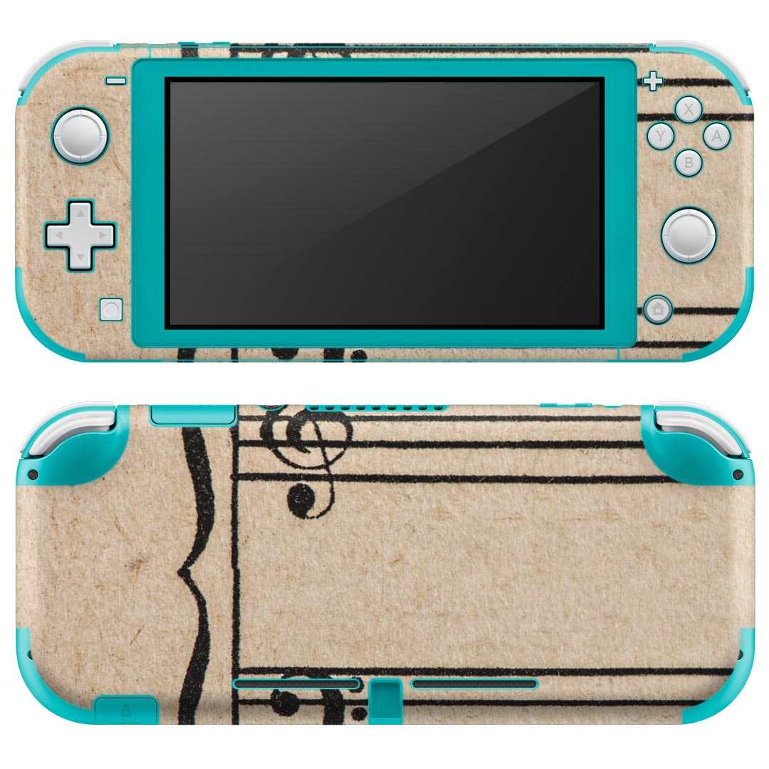 igsticker Nintendo Switch Lite 専用 デザインスキンシール 全面 ニンテンドー スイッチ ライト 専用 ゲーム機 カバー アクセサリー フィルム ステッカー エアフリー 008600 楽譜 音符 黒 ブラック