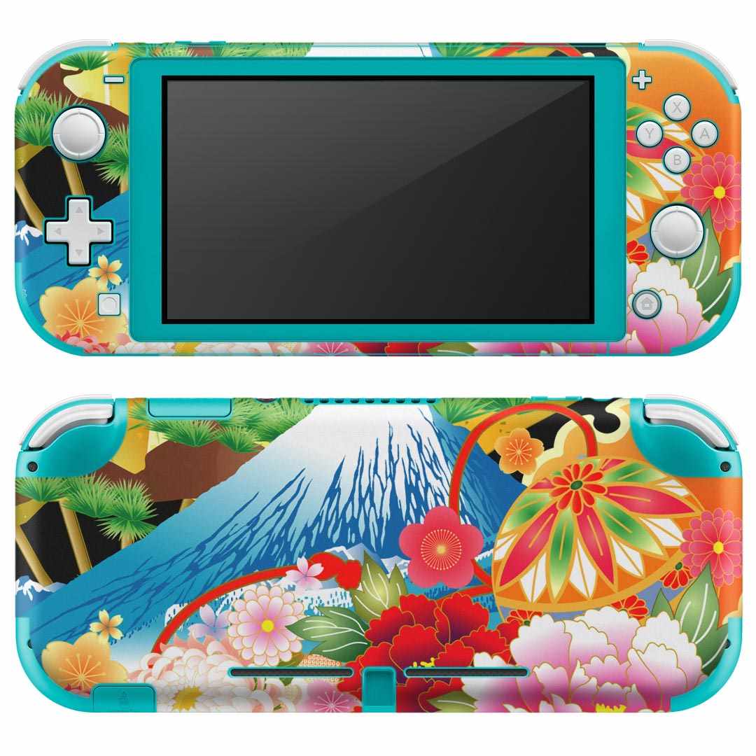 igsticker Nintendo Switch Lite 専用 デザインスキンシール 全面 ニンテンドー スイッチ ライト 専用 ゲーム機 カバー アクセサリー フィルム ステッカー エアフリー 008607 日本語・和柄 和柄 和風 富士山 黒 ブラック