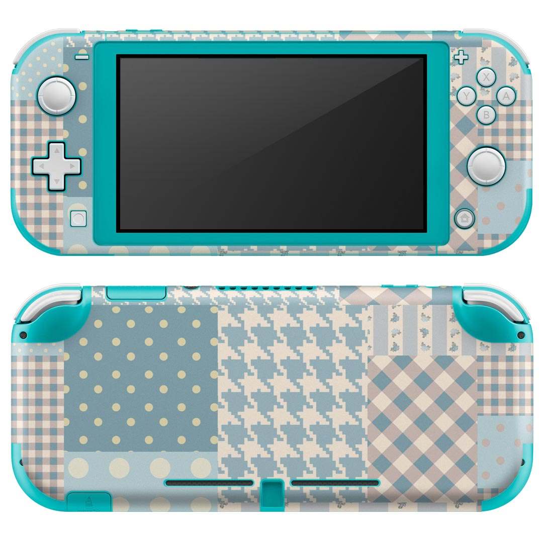 igsticker Nintendo Switch Lite 専用 デザインスキンシール 全面 ニンテンドー スイッチ ライト 専用 ゲーム機 カバー アクセサリー フィルム ステッカー エアフリー 008635 模様　チェック　水色　水玉