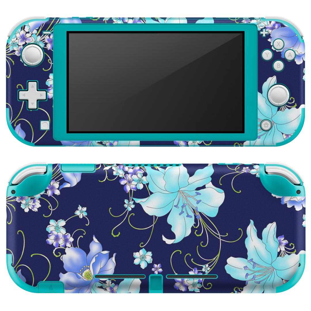 igsticker Nintendo Switch Lite 専用 デザインスキンシール 全面 ニンテンドー スイッチ ライト 専用 ゲーム機 カバー アクセサリー フィルム ステッカー エアフリー 008641 花　　水色　青　ブルー