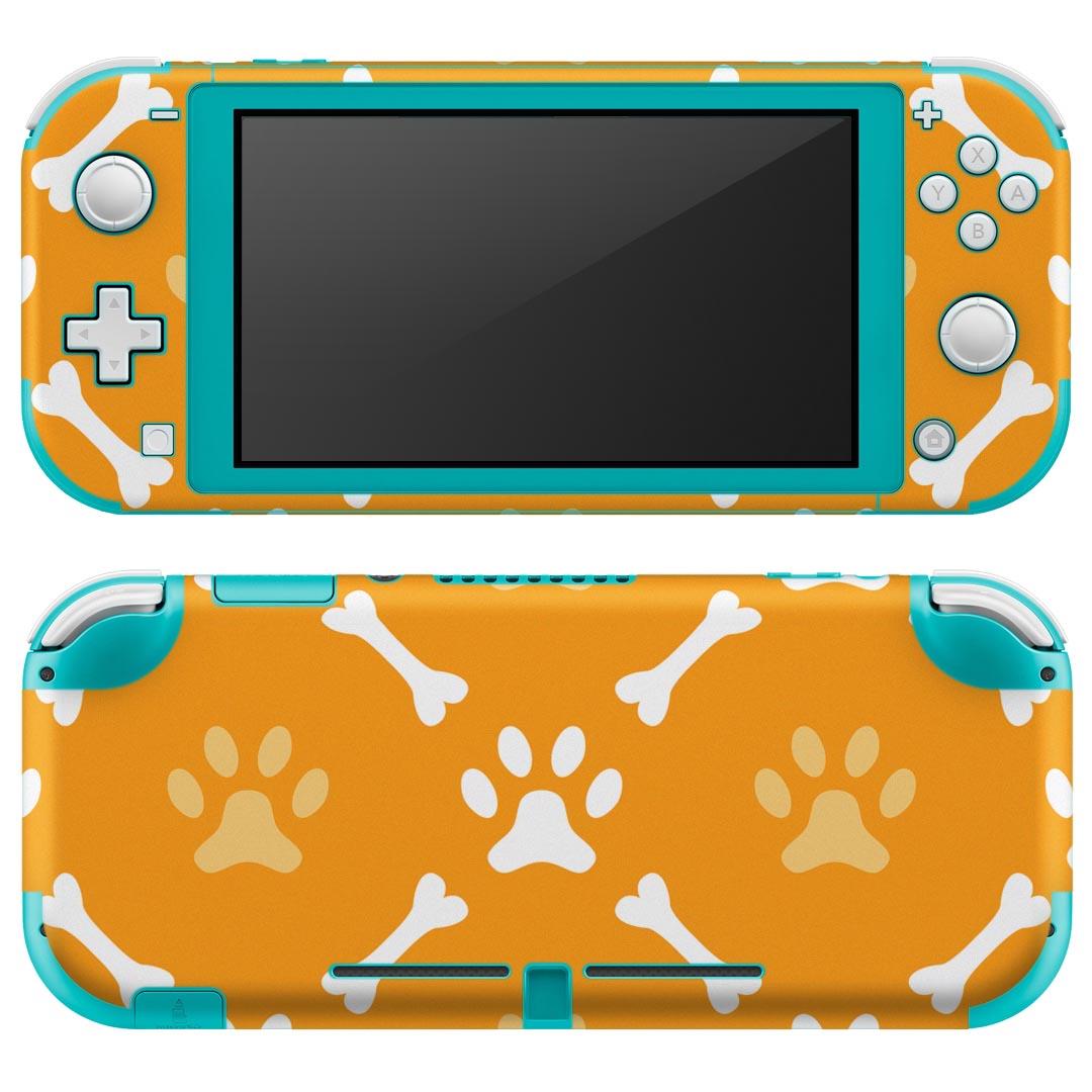 igsticker Nintendo Switch Lite 専用 デザインスキンシール 全面 ニンテンドー スイッチ ライト 専用 ゲーム機 カバー アクセサリー フィルム ステッカー エアフリー 008650 オレンジ 犬 足跡 模様